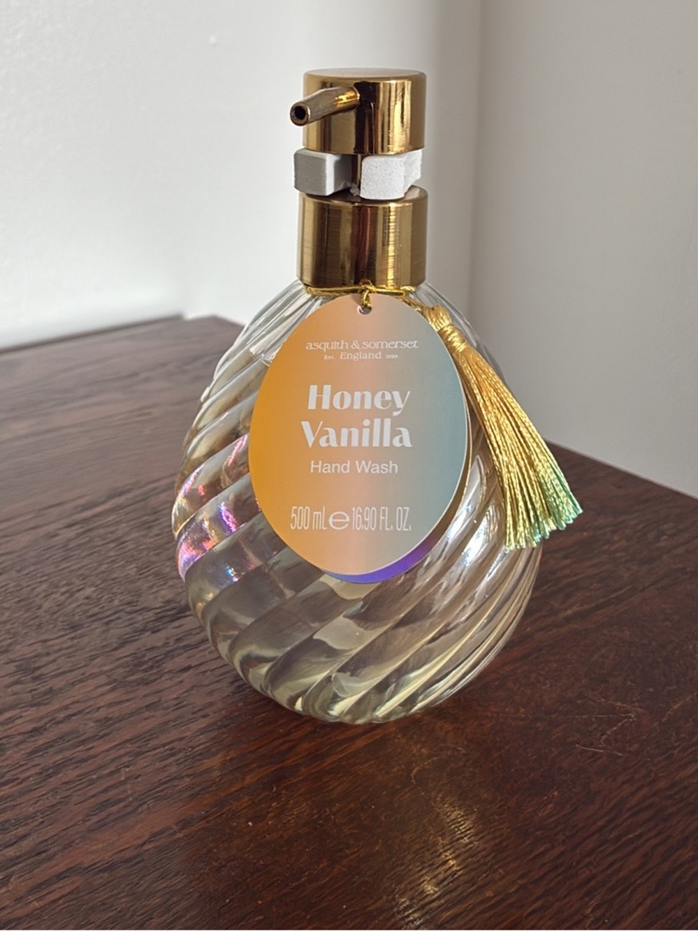 Asquith & Somerset Honey Vanilla Scented Hand Wash- Iridescent Glass Bottle 16.9